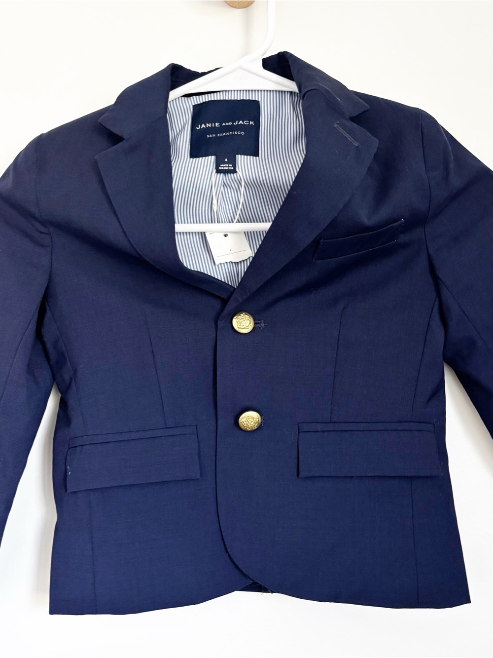 NWT Janie and Jack Boys Classic Wool Navy Gold Button Blazer Size 4